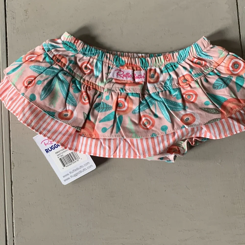 Ruffle Butts Seaside Coral Stripe Diaper Cover NWT size 6-12m